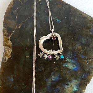 Lenox Sterling Silver 925 Multi Gemstone Open Heart Charm Pendant Necklace 18"